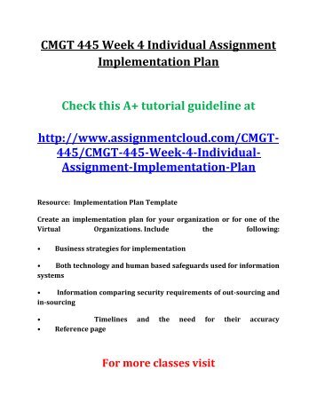 CMGT 445 Week 4 Individual Assignment Implementation Plan