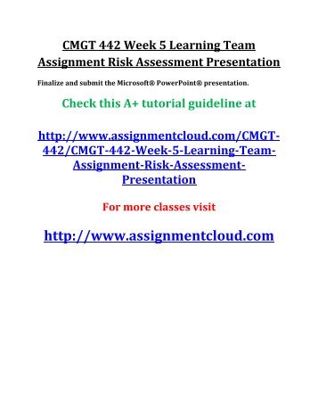 CMGT 442 Week 5 Learning Team Assignment Risk Assessment Presentation