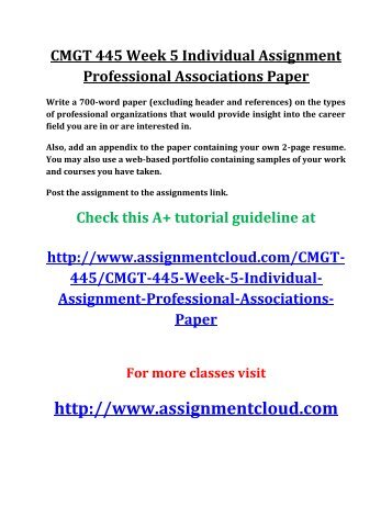 CMGT 445 Week 5 Individual Assignment Professional Associations Paper