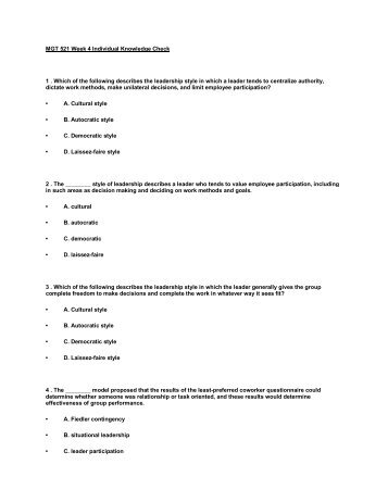 MGT 521 Week 4 Individual Knowledge Check