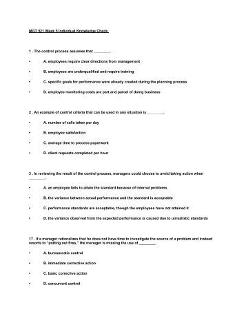 MGT 521 Week 5 Individual Knowledge Check