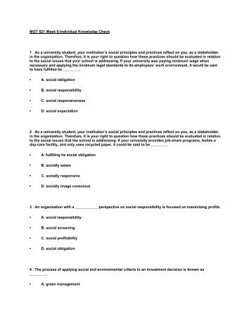 MGT 521 Week 6 Individual Knowledge Check