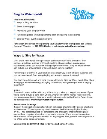 Sing for Water toolkit Ways to Sing for Water - WaterAid