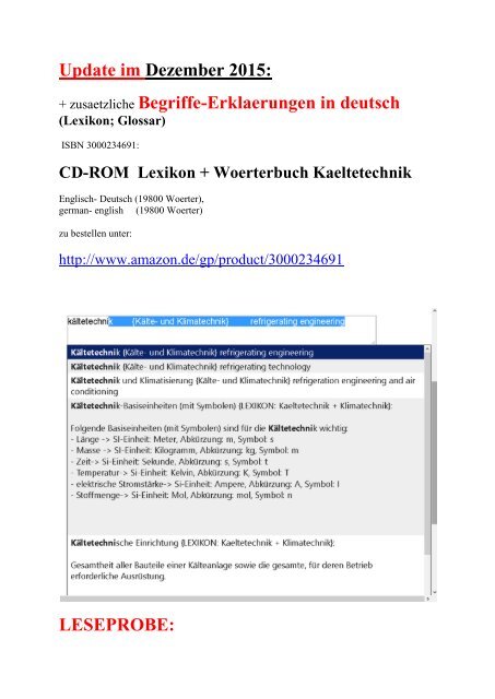 Lexikon in deutsch (Begriffe-Erklaerungen) + de-english Woerterbuch fuer  Mechatroniker-Kaeltetechnik