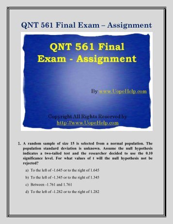 QNT 561 Final Exam Study  Guide