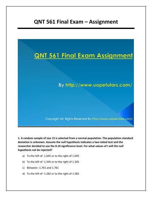 QNT 561 Final Exam UOP New Course