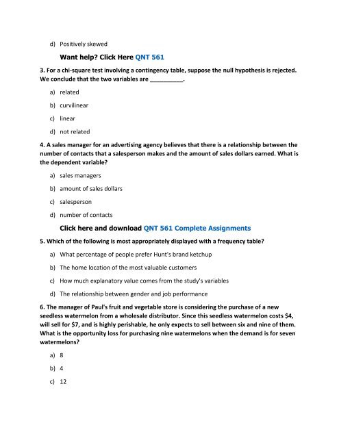 QNT 561 Final Exam Latest Assignments