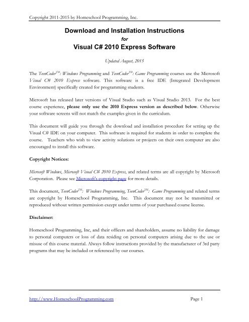 Download And Installation Instructions Visual C 10 Express Software Download And Installation Instructions Visual C 10 Express Software