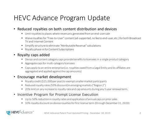 HEVC Advance Patent Pool Updated Pricing