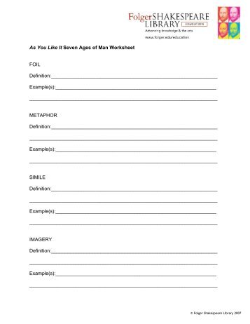 As You Like It Seven Ages of Man Worksheet FOIL Definition: Example