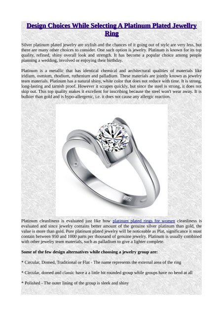 Design Choices While Selecting A Platinum Plated Jewellry Ring