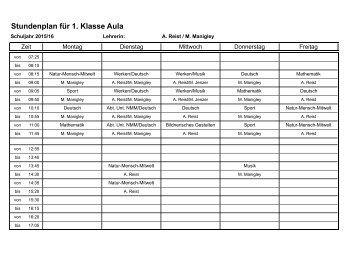 Stundenplan für 1 Klasse Aula