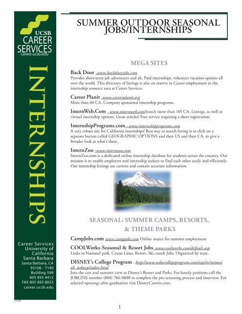Summer Outdoor Seasonal Jobs Internships Ucsb Career