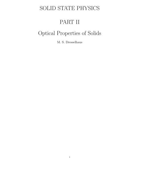 Solid State Physics Part Ii Optical Properties Of Solids