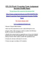 FIN 324 Week 5 Learning Team Assignment Investor Profile Paper