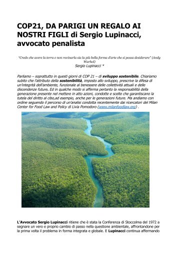 COP21, DA PARIGI UN REGALO AI NOSTRI FIGLI di Sergio Lupinacci, avvocato penalista