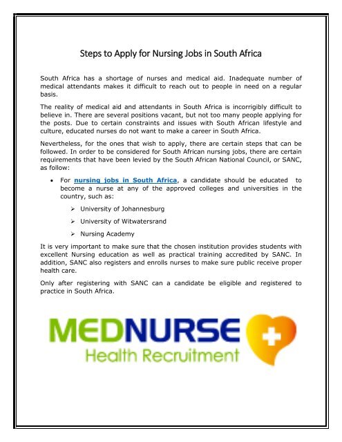 Steps to Apply for Nursing Jobs in South Africa