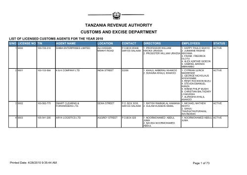 customs and excise department tanzania revenue authority