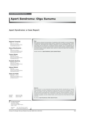 9--O-Apert Sendromu Olgu Sunumu.FH10 - Erciyes Medical Journal