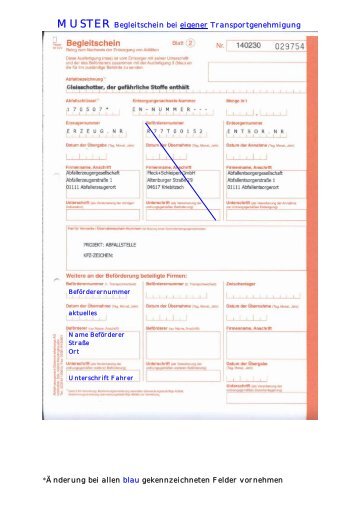 MUSTER Begleitschein bei eigener  Transportgenehmigung ...