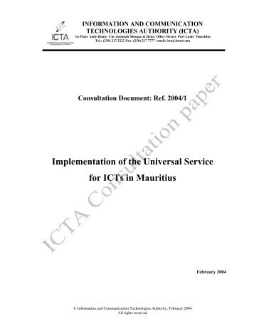 Implementation of the Universal Service for ICTs in Mauritius - ICTA