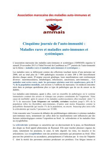 Editorial du Dr Moussayer  et  programme 5eme journée auto-immunité Novembre 2015