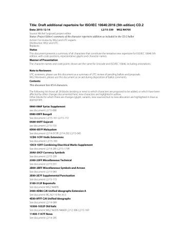 Title Draft additional repertoire for ISO/IEC 10646:2016 (5th edition) CD.2