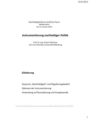 Prof. Dr.-Ing. Ortwin Peithman Carl-von-Ossietzky-Universität - Klärle