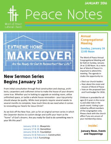 Peace Notes January 2016 - Word of Peace Lutheran Church
