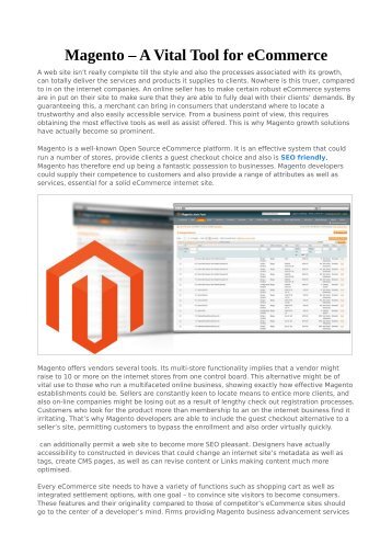 Magento – A Vital Tool for eCommerce