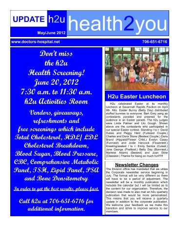 Don't miss the h2u Health Screening! June 20 ... - Doctors Hospital