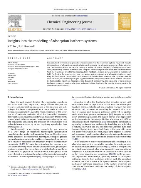 Insights into the modeling of adsorption isotherm systems