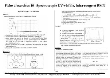 Fiche d’exercices 10  Spectroscopie UV-visible infra-rouge et RMN