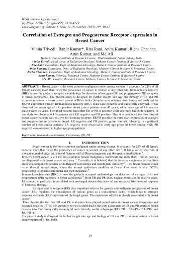 Correlation of Estrogen and Progesterone Receptor expression in Breast Cancer