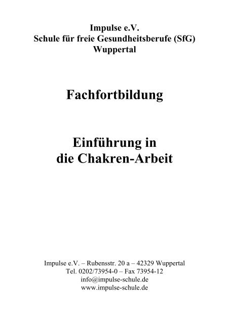 (SfG) Fachfortbildung Einführung in die Chakren Arbeit - Impulse eV