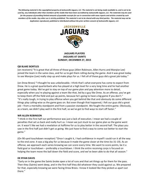 JACKSONVILLE JAGUARS WEEKLY GAME RELEASE