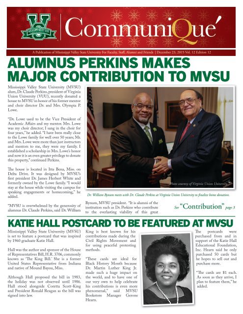 Alumnus Perkins Makes Major Contribution to MVsu Alumnus Perkins Makes Major Contribution to MVsu