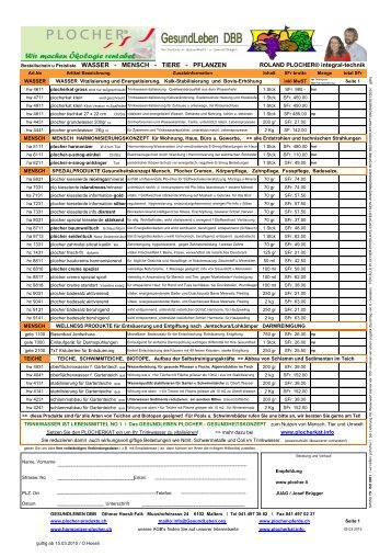 PLOCHER Produkte Haushalt Preisliste 2015 CH JUAG