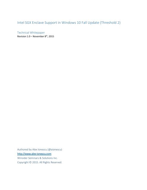 Intel SGX Enclave Support in Windows 10 Fall Update (Threshold 2)