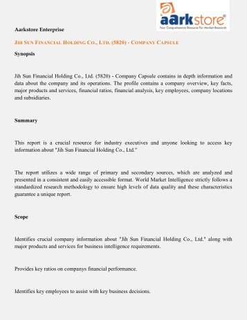 Company Capsule of Jih Sun Financial Holding Co., Ltd.: Aarkstore.com