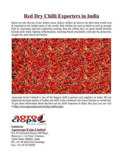 Red Dry Chilli Exporters in India