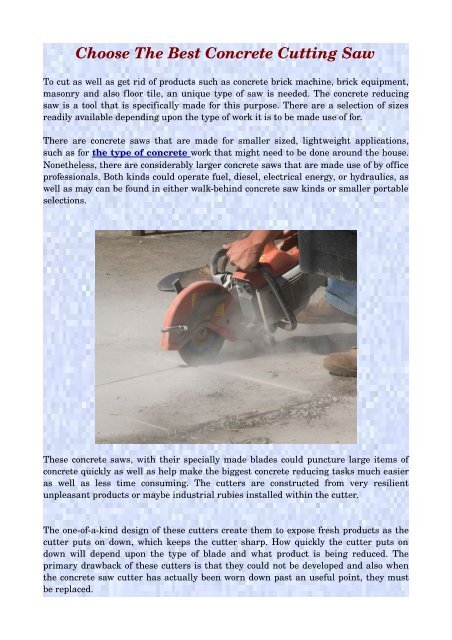 Choose The Best Concrete Cutting Saw