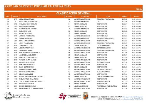 XXXV SAN SILVESTRE POPULAR PALENTINA 2015 CLASIFICACIÓN GENERAL