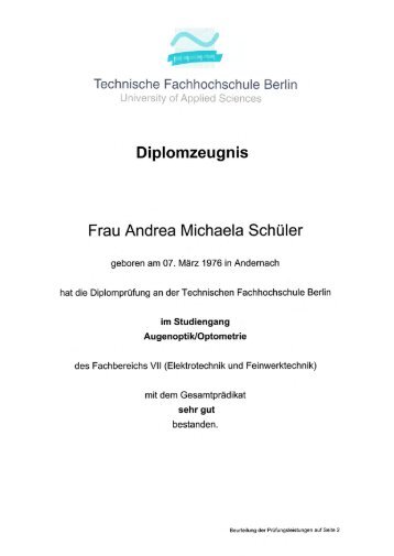 Andrea Werner - Diplomzeugnis und Akademischer Grad