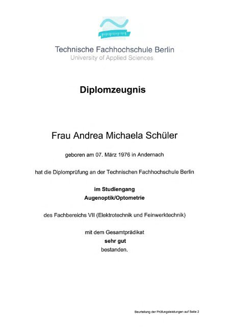 Andrea Werner - Diplomzeugnis und Akademischer Grad