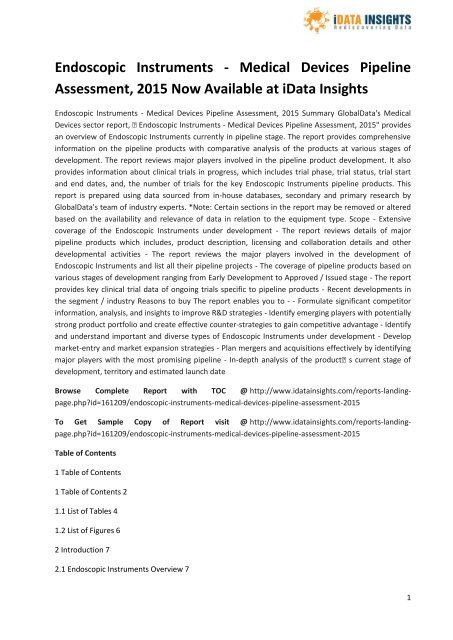 Incontinence Devices Medical Devices Pipeline Product Analysis Medical Devices Pipeline Assessment