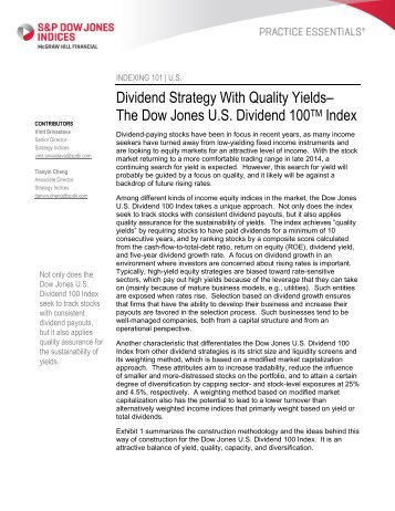 Dividend Strategy With Quality Yields– The Dow Jones U.S Dividend 100 Index