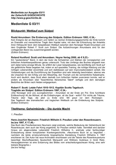 Medienliste G 03 11 G Geschichte Medienliste G 03 11 G Geschichte