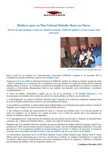 Plaidoyer pour un Plan National Maladies Rares au Maroc