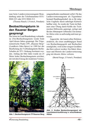 Beobachtungsturm in den Rauener Bergen gesprengt